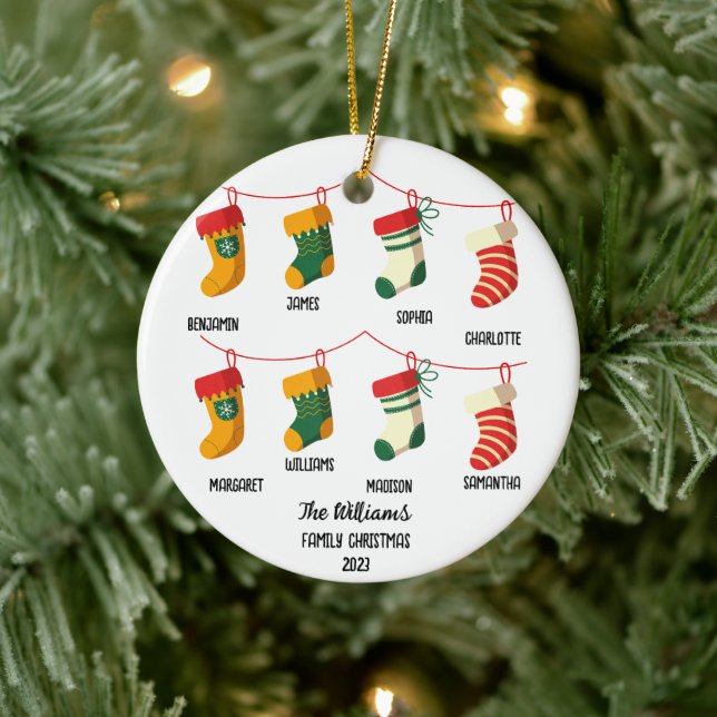 Personalized Family Christmas With 8 custom names Ceramic Ornament (Tree)