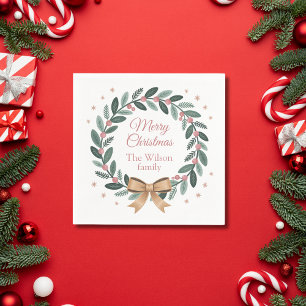 Personalized Family Christmas Wreath Napkin