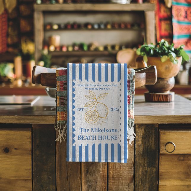 Personalized Family Coastal Lemon Beach House Deco Kitchen Towel (Creator Uploaded)
