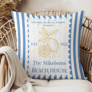 Personalized Family Coastal Lemon Beach House Deco Throw Pillow