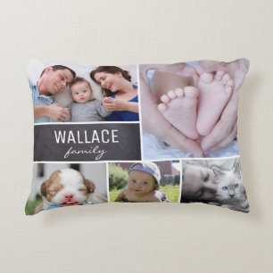 Personalized family Collage 5 Photos chalked Accent Pillow