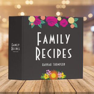 Personalized Family CookBook Floral Blank Recipe Binder