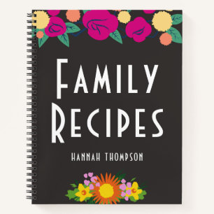 Personalized Family CookBook Floral Blank Recipe Notebook