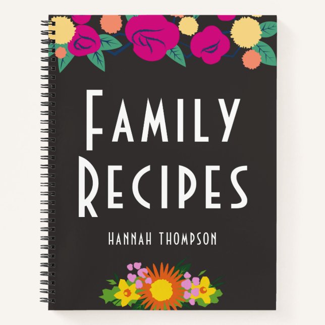 Personalized Family CookBook Floral Blank Recipe Notebook (Front)