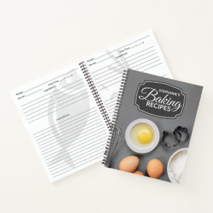 Personalized Family Cookbook Grey Baking Recipe Notebook
