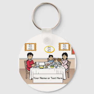 Personalized Family Dinner, 1 Boy Cartoon Keychain