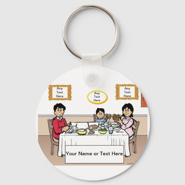 Personalized Family Dinner, 1 Boy Cartoon Keychain (Front)