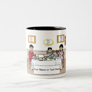 Personalized Family Dinner, 1 Boy Cartoon  Two-Tone Coffee Mug