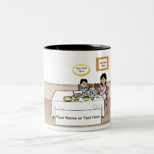 Personalized Family Dinner, Single Mom, 1 Cartoon Two-Tone Coffee Mug