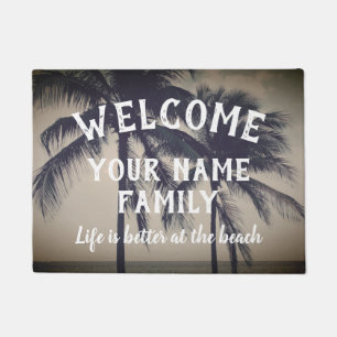 Personalized family doormat with cool beach photo