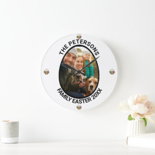 Personalized Family Easter Photo Egg Basket Large Clock