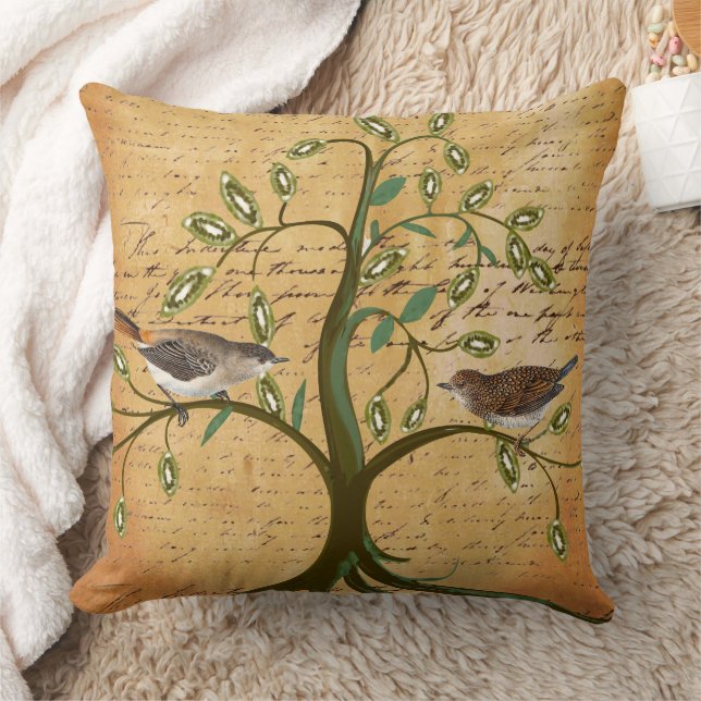 Personalized Family Established Date and Birds Throw Pillow (Blanket)