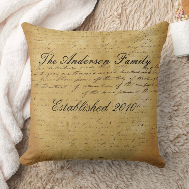 Personalized Family Established Date Ephemera Throw Pillow (Blanket)