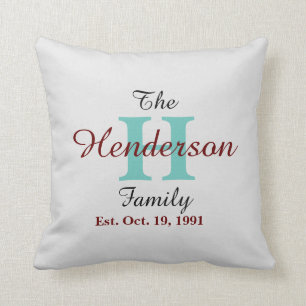 Personalized Family Established Name Initial Grey Throw Pillow