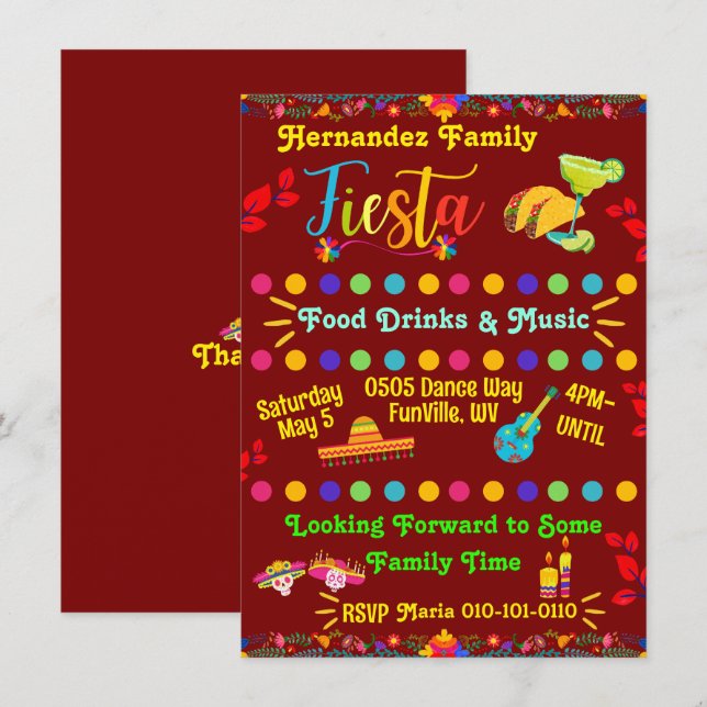 Personalized Family Fiesta Invitation (Front/Back)