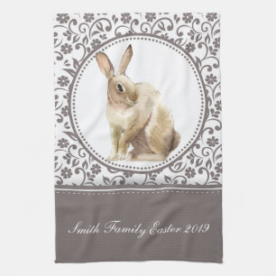 personalized Family Floral Easter Rabbit Kitchen Towel