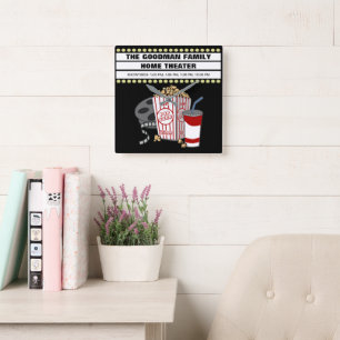 Personalized Family Home Movie Theatre Custom Square Wall Clock