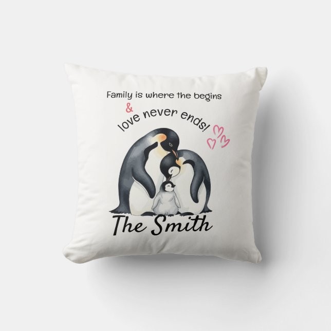 Personalized Family Is Where Love Never Ends Throw Pillow (Front)