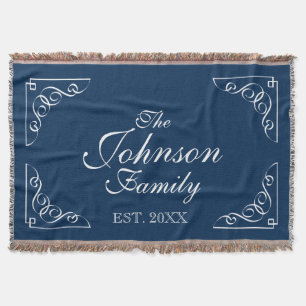 Personalized family last name blue throw blanket