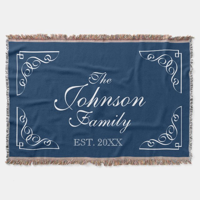 Personalized family last name blue throw blanket (Front)