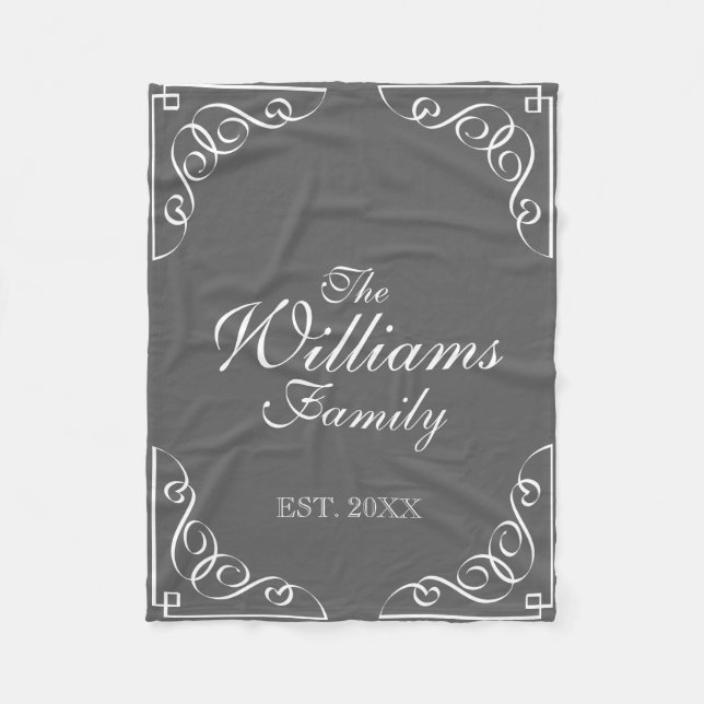 Personalized family last name grey fleece blanket (Front)