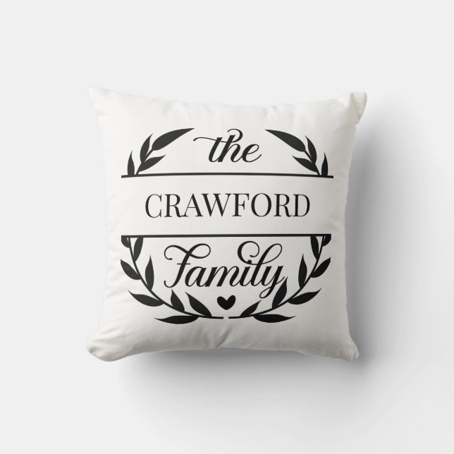 Personalized Family Laurel Wreath Throw Pillow (Front)