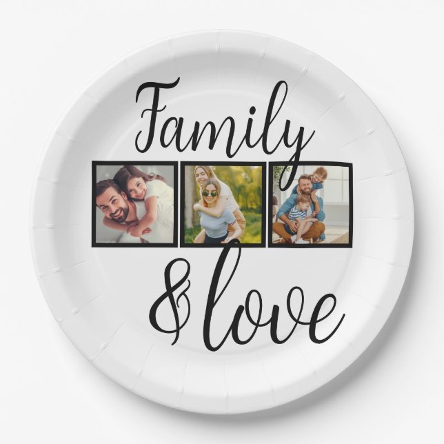 Personalized Family & Love Photo Collage Paper Plate (Front)
