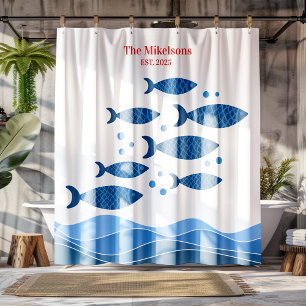 Personalized Family Modern Blue Coastal Fish