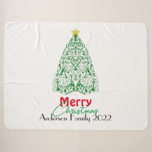 Personalized family modern linear Christmas tree Sherpa Blanket