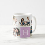 Personalized Family Monogram 9 Photo Collage Coffee Mug<br><div class="desc">Custom printed coffee mugs personalized with your family photos and monogram initial. This design template has space for 9 square Instagram photos with your family monogram on a lilac purple background. Use the design tools to add more photos, move things around and add your own custom text to create a...</div>