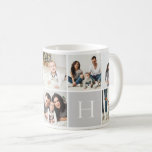 Personalized Family Monogram 9 Photo Collage Coffee Mug<br><div class="desc">Custom printed coffee mugs personalized with your family photos and monogram initial. This design template has space for 9 square Instagram photos with your family monogram on a grey background. Use the design tools to add more photos, move things around and add your own custom text to create a unique...</div>