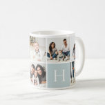 Personalized Family Monogram 9 Photo Collage Coffee Mug<br><div class="desc">Custom printed coffee mugs personalized with your family photos and monogram initial. This design template has space for 9 square Instagram photos with your family monogram on a light blue background. Use the design tools to add more photos, move things around and add your own custom text to create a...</div>
