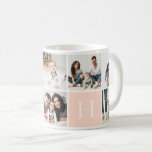 Personalized Family Monogram 9 Photo Collage Coffee Mug<br><div class="desc">Custom printed coffee mugs personalized with your family photos and monogram initial. This design template has space for 9 square Instagram photos with your family monogram on a blush pink background. Use the design tools to add more photos, move things around and add your own custom text to create a...</div>