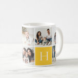 Personalized Family Monogram 9 Photo Collage Coffee Mug<br><div class="desc">Custom printed coffee mugs personalized with your family photos and monogram initial. This design template has space for 9 square Instagram photos with your family monogram on a yellow background. Use the design tools to add more photos, move things around and add your own custom text to create a unique...</div>