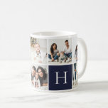 Personalized Family Monogram 9 Photo Collage Coffee Mug<br><div class="desc">Custom printed coffee mugs personalized with your family photos and monogram initial. This design template has space for 9 square Instagram photos with your family monogram on a navy blue background. Use the design tools to add more photos, move things around and add your own custom text to create a...</div>