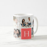 Personalized Family Monogram 9 Photo Collage Coffee Mug<br><div class="desc">Custom printed coffee mugs personalized with your family photos and monogram initial. This design template has space for 9 square Instagram photos with your family monogram on a coral background. Use the design tools to add more photos, move things around and add your own custom text to create a unique...</div>