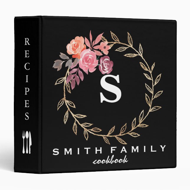 Personalized Family Monogram Bridal shower Recipe Binder (Front/Spine)