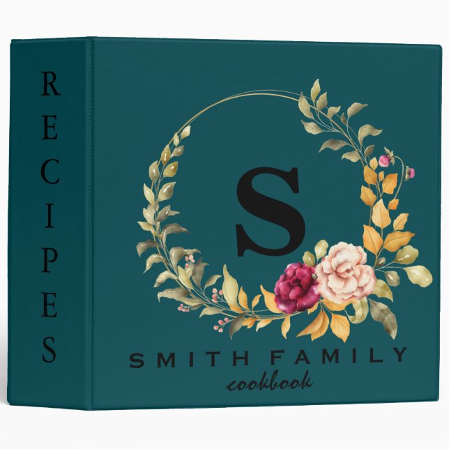 Personalized Family Monogram Bridal shower Recipe  Binder (Front/Spine)