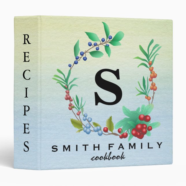 Personalized Family Monogram Bridal shower Recipe  Binder (Front/Spine)