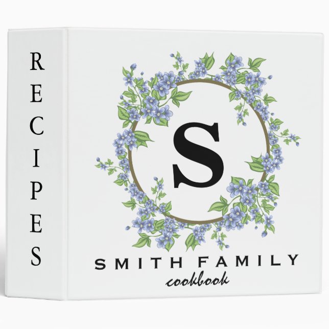Personalized Family Monogram Bridal shower Recipe Binder (Front/Spine)