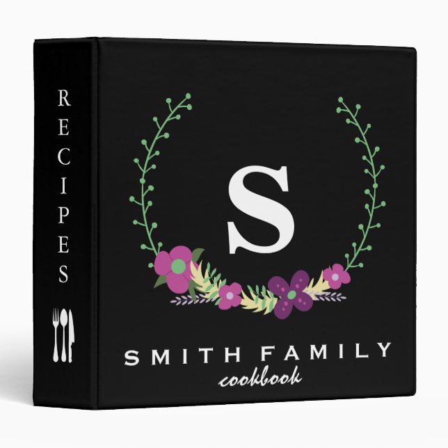 Personalized Family Monogram Bridal shower Recipe Binder (Front/Spine)