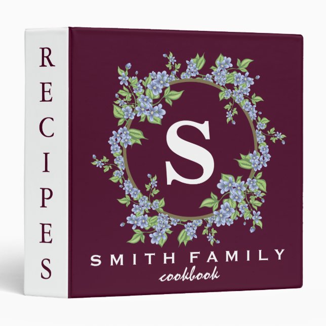 Personalized Family Monogram Bridal shower Recipe Binder (Front/Spine)