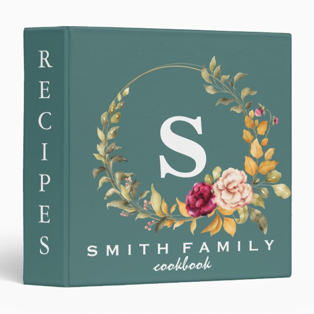 Personalized Family Monogram Bridal shower Recipe  Binder (Front/Spine)