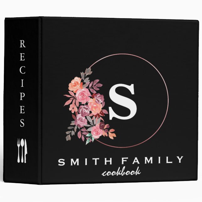 Personalized Family Monogram Bridal shower Recipe Binder (Front/Spine)