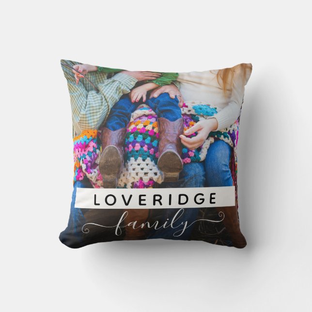 Personalized Family Monogram Surname Custom Photo Throw Pillow (Front)