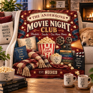 Personalized Family Movie Night Club  Fleece Blanket