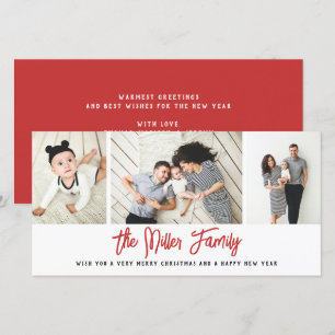 Personalized Family Name 3 Photo Collage Holiday C Card