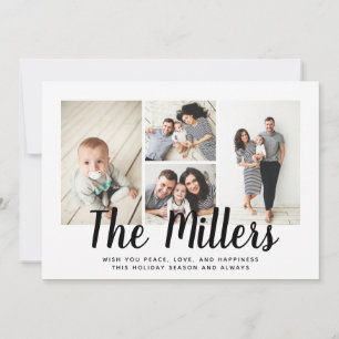 Personalized Family Name 4 Photo Collage Holiday Card