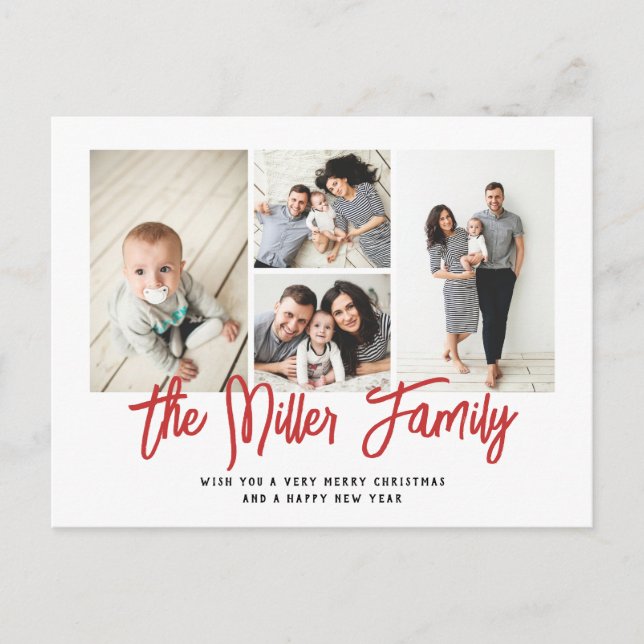 Personalized Family Name 4 Photo Collage Holiday Postcard (Front)