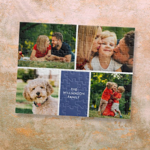 Personalized Family Name 4 Photos Collage Jigsaw Puzzle